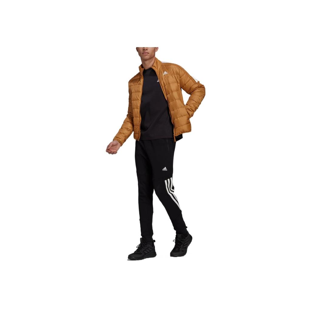 Adidas Logo Print Striped Zip-Up Stand Collar Down Jacket Men Outerwear Yellow HK4646