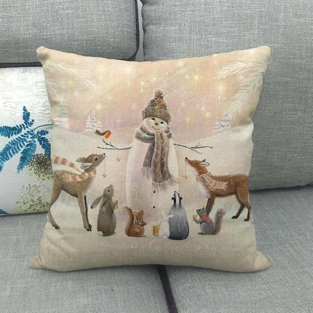 Christmas Pillow Cover Linen Hand-painted  Home  Claus Elk Pillow Cover Sofa Cushion Cover