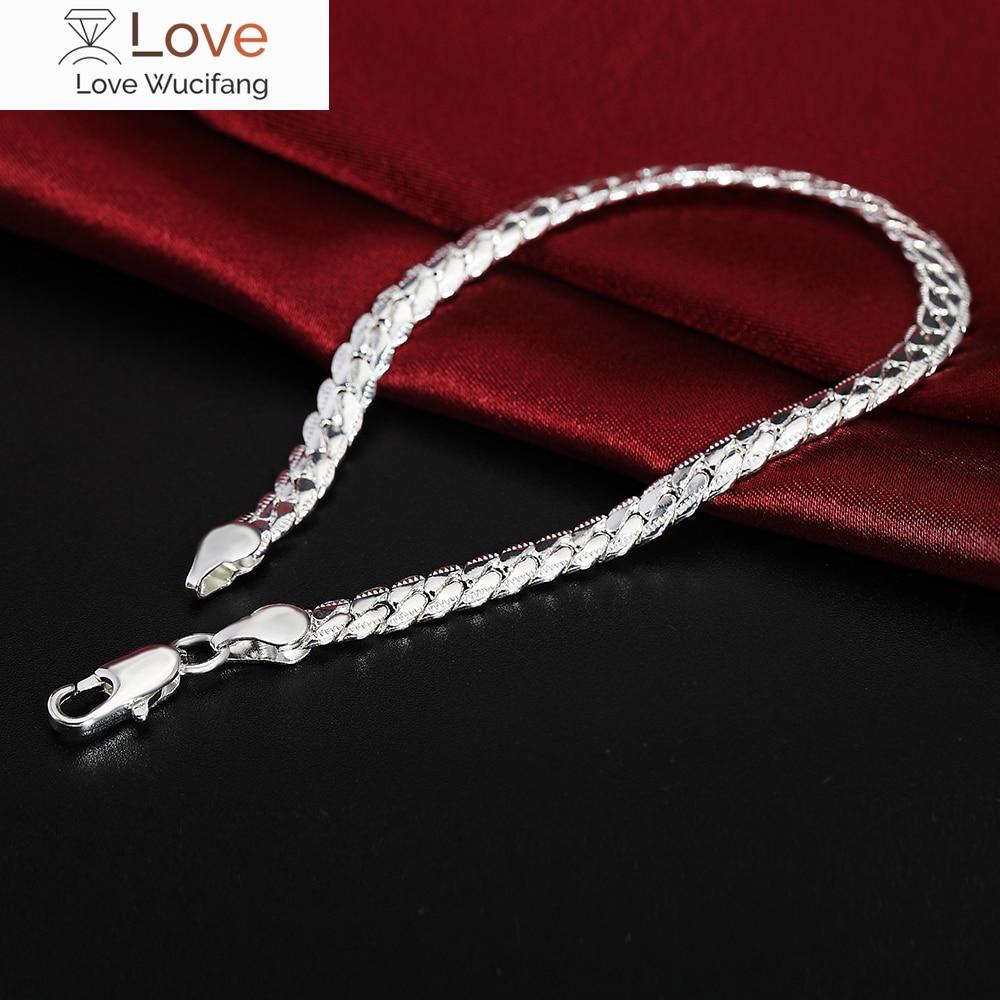 Lekani 925 Sterling Silver náramek jemné šperky 5 mm 20 cm hadí plochý mužský řetízkový náramek / pulsera pro muže