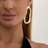 SHIXIN Vintage Irregular Hollow Pendant Earrings for Women Punk Gold Color Geometric Metal Piercing Earring Party Jewelry Gift