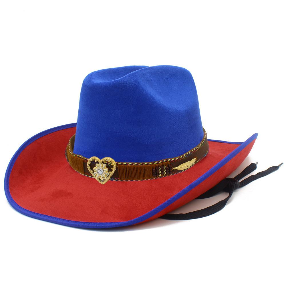 Popular European and American style suede western cowboy hat men and women contrasting colors simple big eaves jazz hat