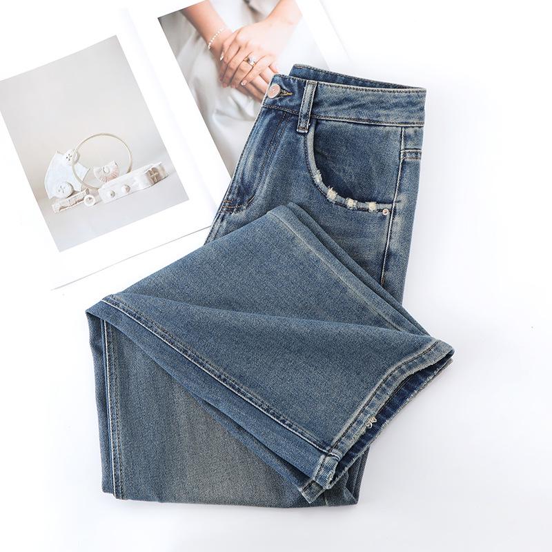 Women's 2025 Spring/Summer High-Waisted Wide-Leg Straight Jeans - Retro Slimming Style