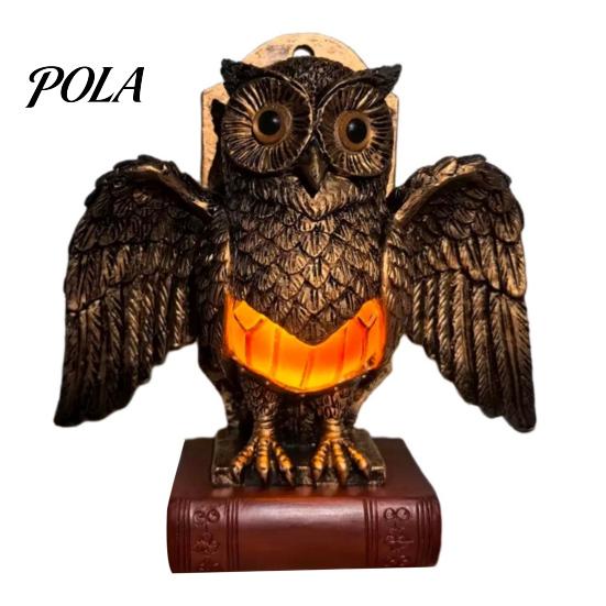 Decorative Small Lamp Table Night Light with Golden Owl, Farmhouse Bedside Style Lighting for Living Room Bedroom Office, Retro Rustic Nightstand