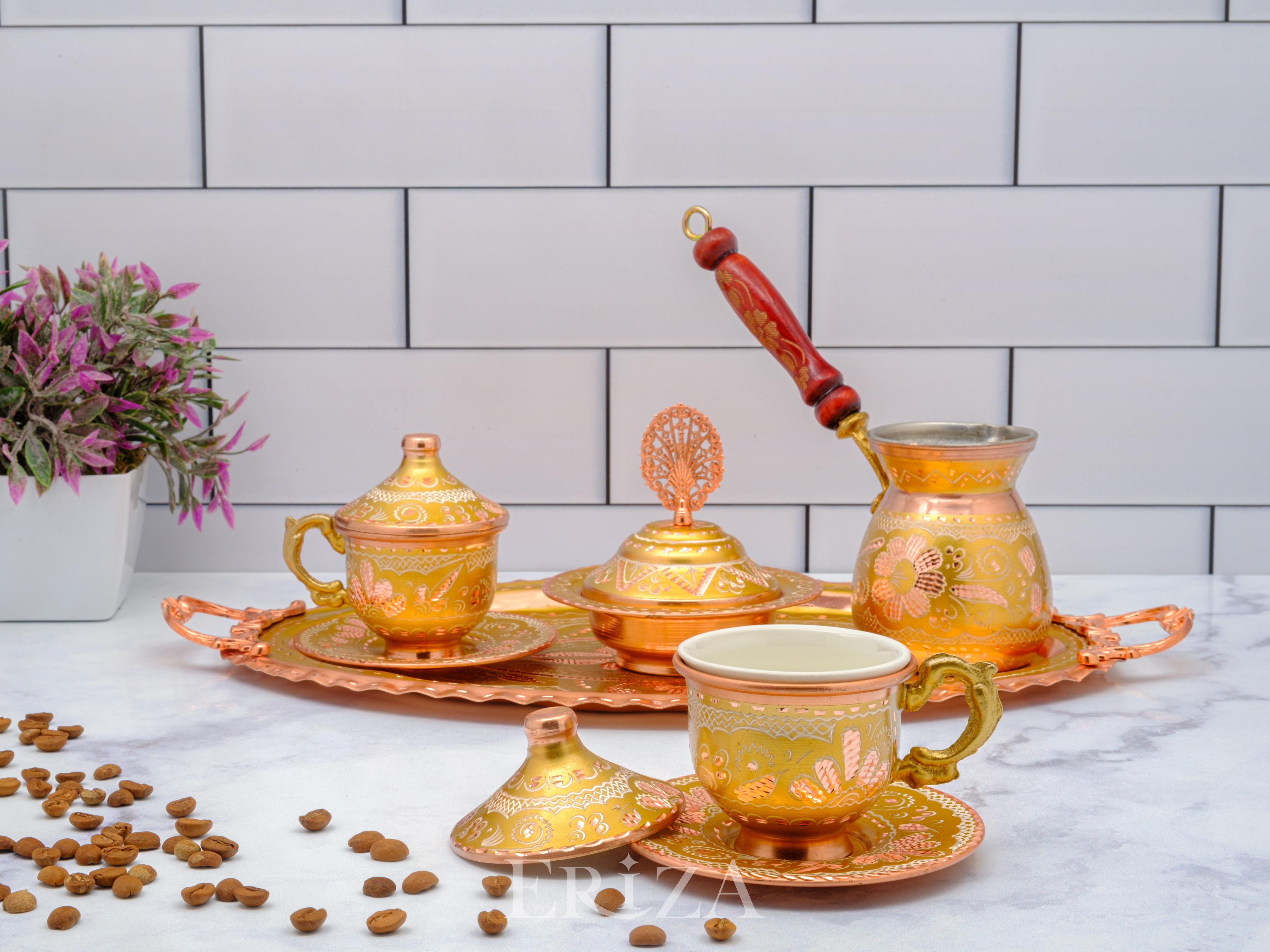 

Turkish Copper Coffee Cup Serving Set 2 PERSON золотий
