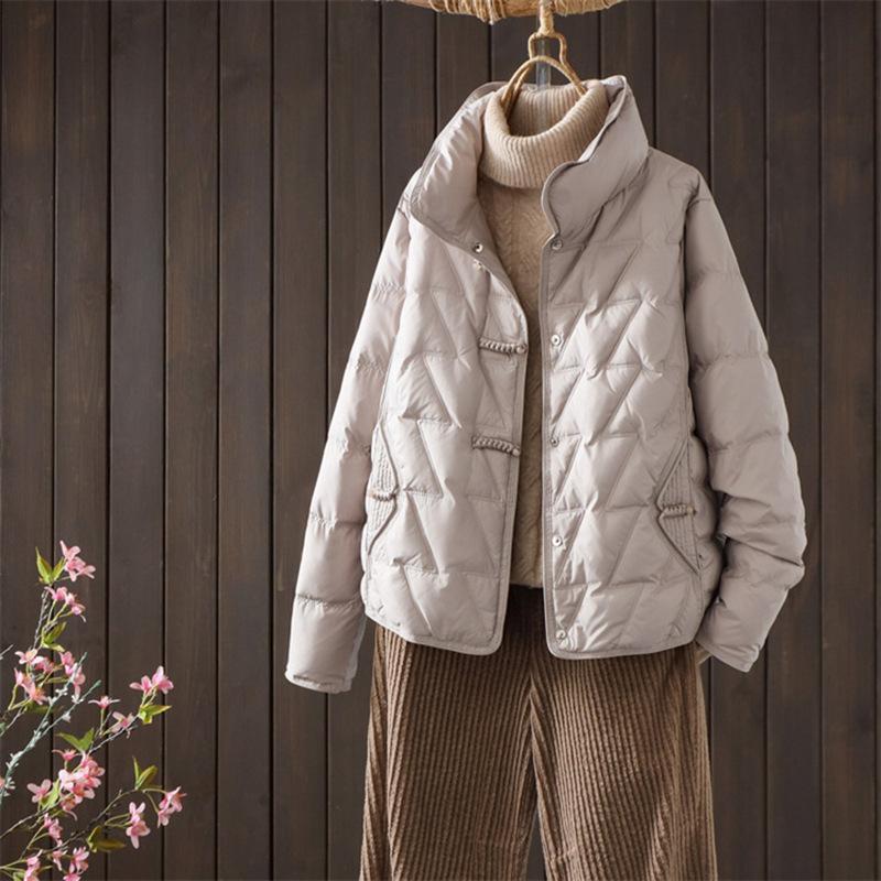 Casual Retro Ethnic Down Jacket Women's Winter Literary and Artistic Buckle To Keep Warm, Small Mother's Shirt Is Trendy