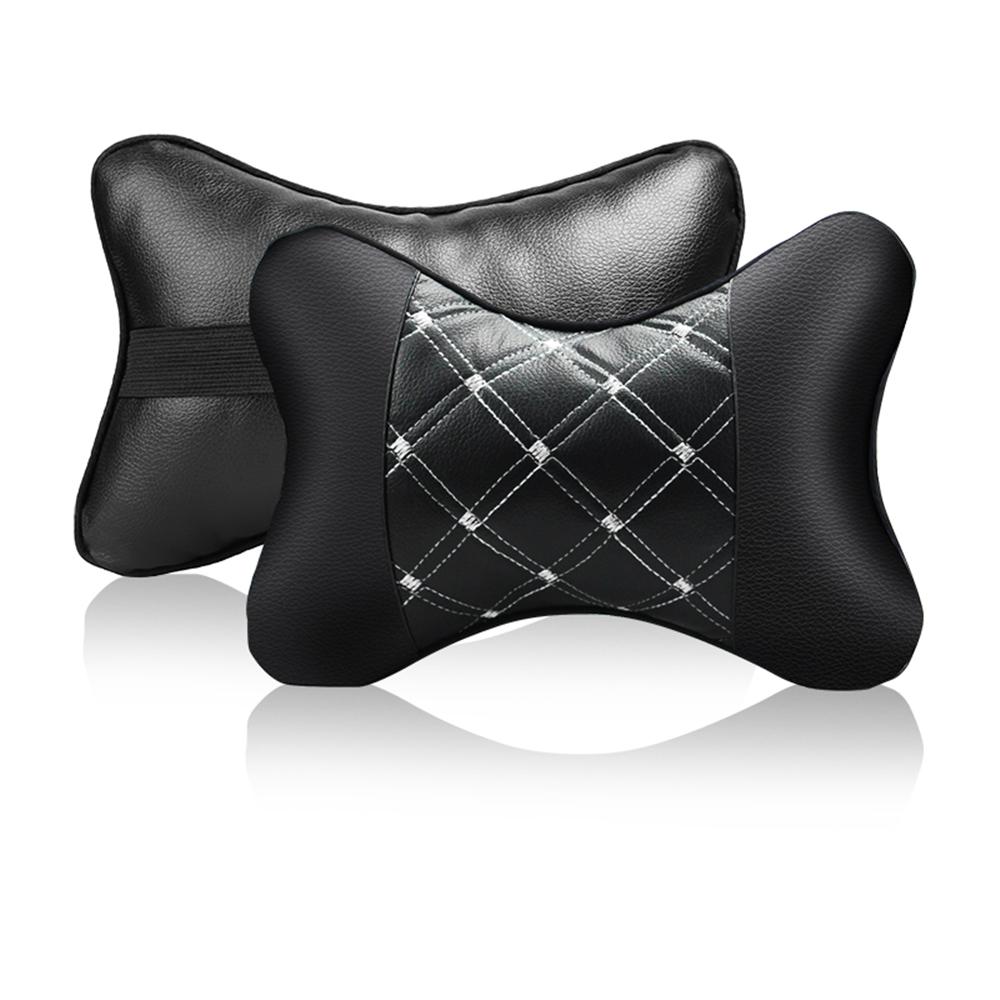 New 2Pcs Black Leather Car Seat Headrest Neck Pillow Cushion Relax Cervical Vertebra
