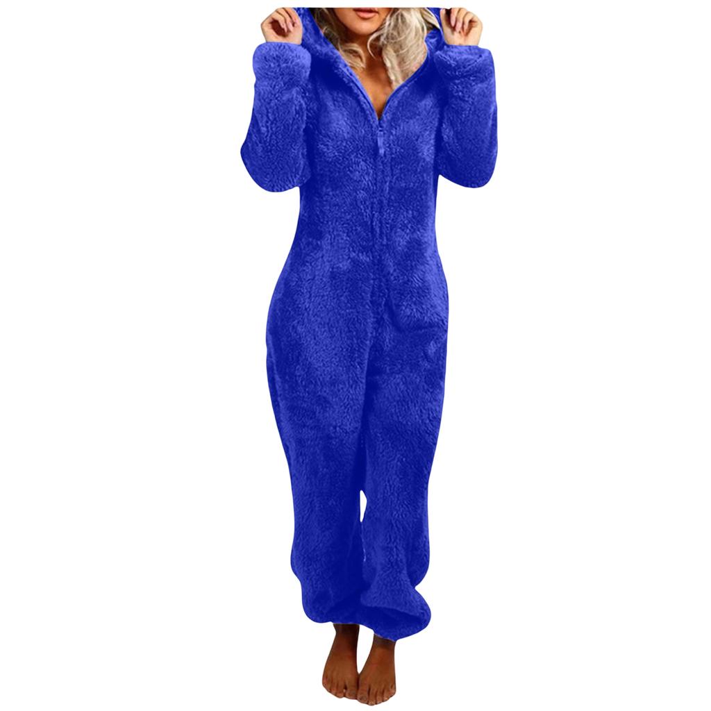 Women's Hooded Pajama with Zipper - Warm Plush Sleepwear