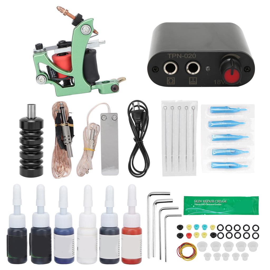 Coil Tattoo Machine Kit Clip Cord Foot Pedal Power Supply Repair Cream Tattoo Practice Tool Set