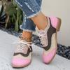Spring and autumn burning flower block single shoes women's color matching lace-up round head single shoes women