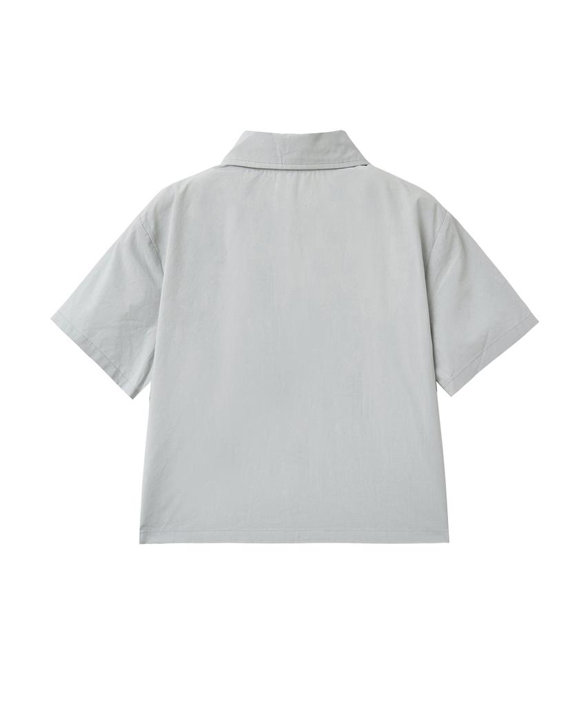 Lougeu Slim Crop Half Shirt_Blue Gray