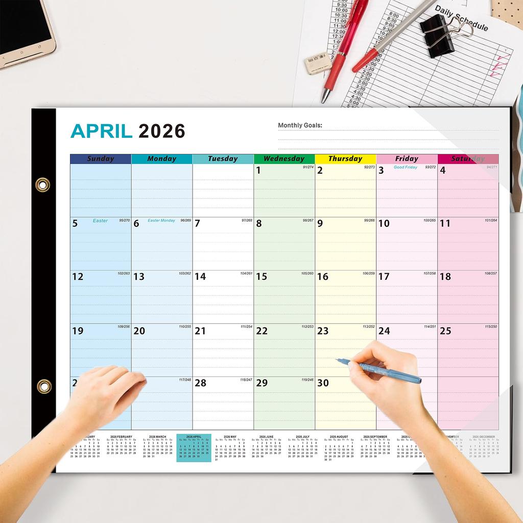 2026 Large English Calendar, 18 Month Wall And Desk Planner