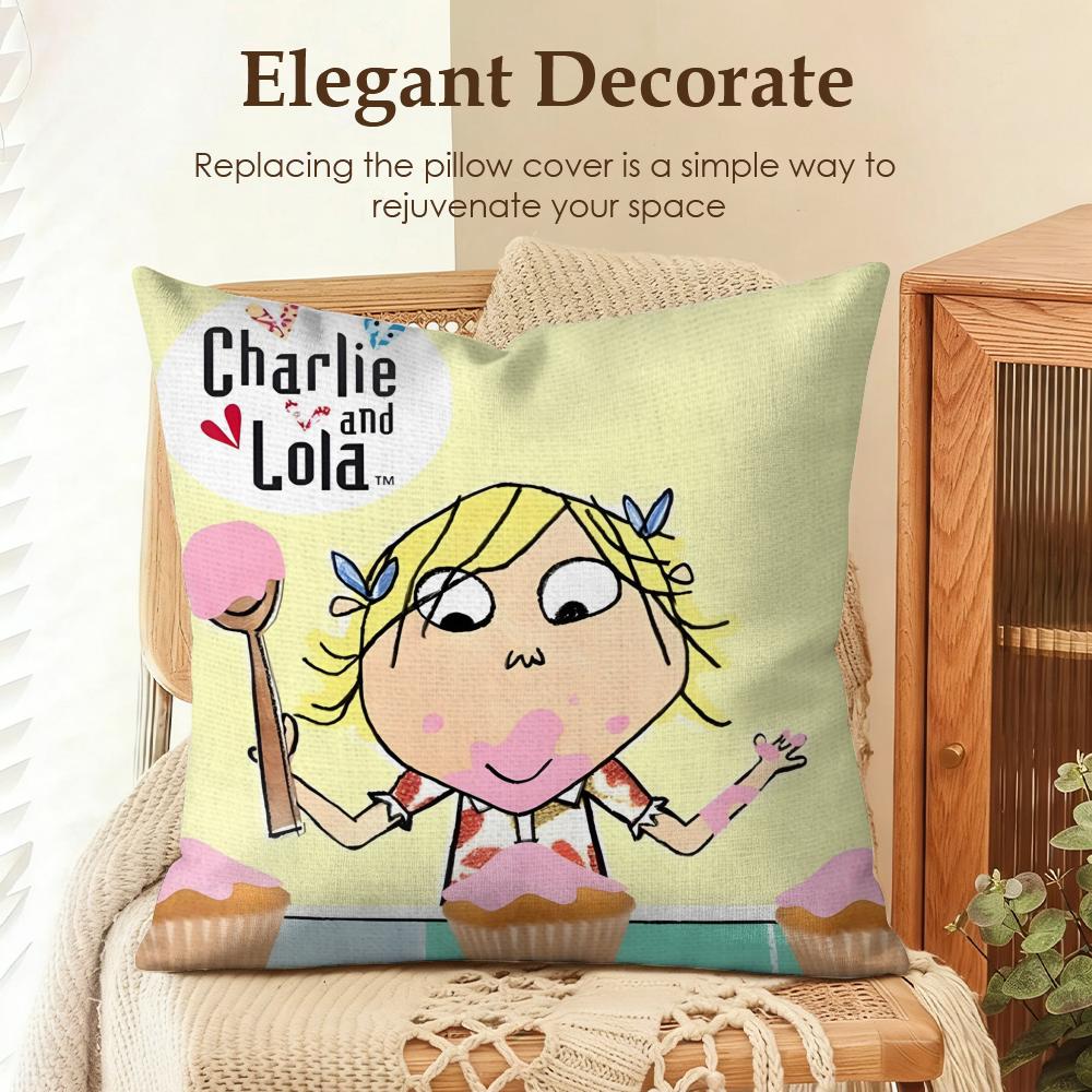 

Anime CCharlie and Lola Cushion Cover Natural Linen Organic Fabric DoubleSided Printing Sofa Home Decor Gift Pillow Case 30x30cm