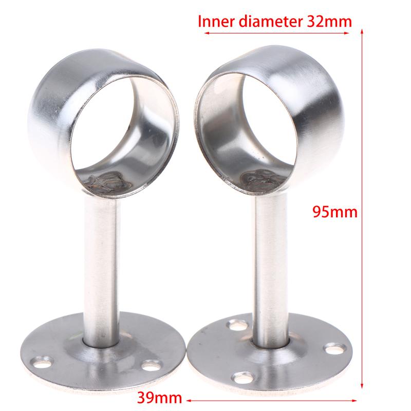 2Pcs Stainless Steel Flange Rod Holder 19-32MM Curtain Ceiling Mount Brackets for Windows Easy Install Sturdy Support