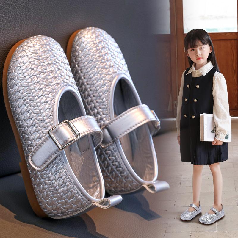 Fashion Simple Girl Princess Shoes Fashion Braided Style Kids Causal Leather Shoes Round-toe Versatile Children School Flat Shoes Soft