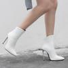 Damen kurze Stiefel mit hohen Absätzen, sexy, europäischer und amerikanischer Stil, spitz zulaufend, dünner Absatz, große, einfarbige kurze Stiefel
