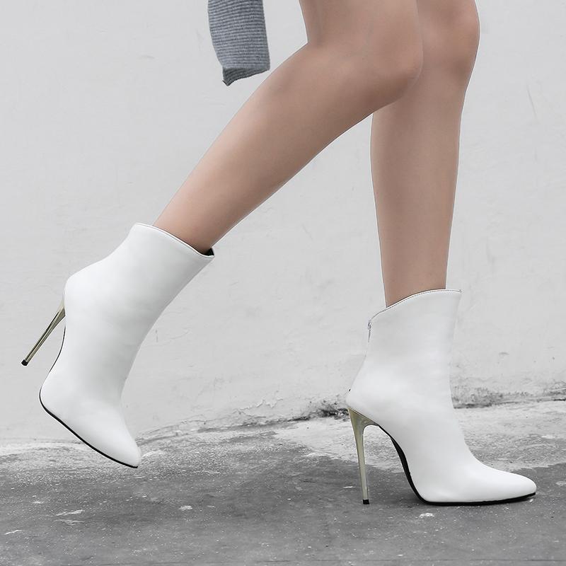 Dámské kotníkové boty na vysokém podpatku, sexy evropský a americký styl, špičaté, na tenkém podpatku, velká velikost, jednobarevné kotníkové boty