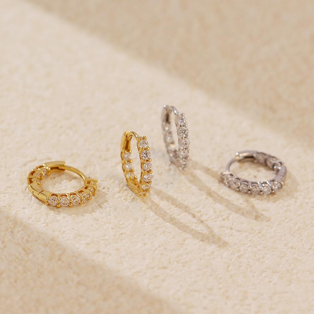 European Luxury S925 Sterling Silver Stud Earrings with Single Row Zirconia Diamonds