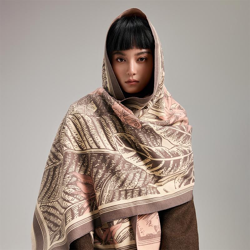 Style Floral Lines Texture Fashion Printing Double-Sided Imitation Cashmere Warm Scarf Women'S Outer Shawl