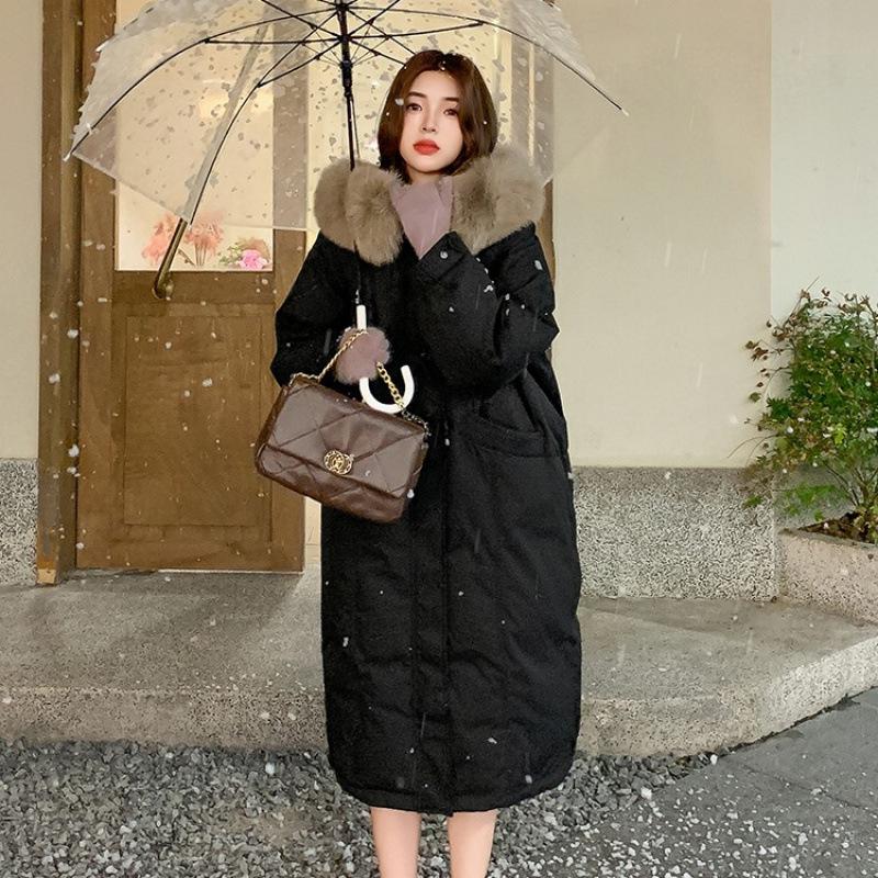 

Зимняя утолщенная свободная пуховая хлопковая одежда женская зимняя супер толстая длинная до колена модная осенне-зимняя новая хлопковая куртка S