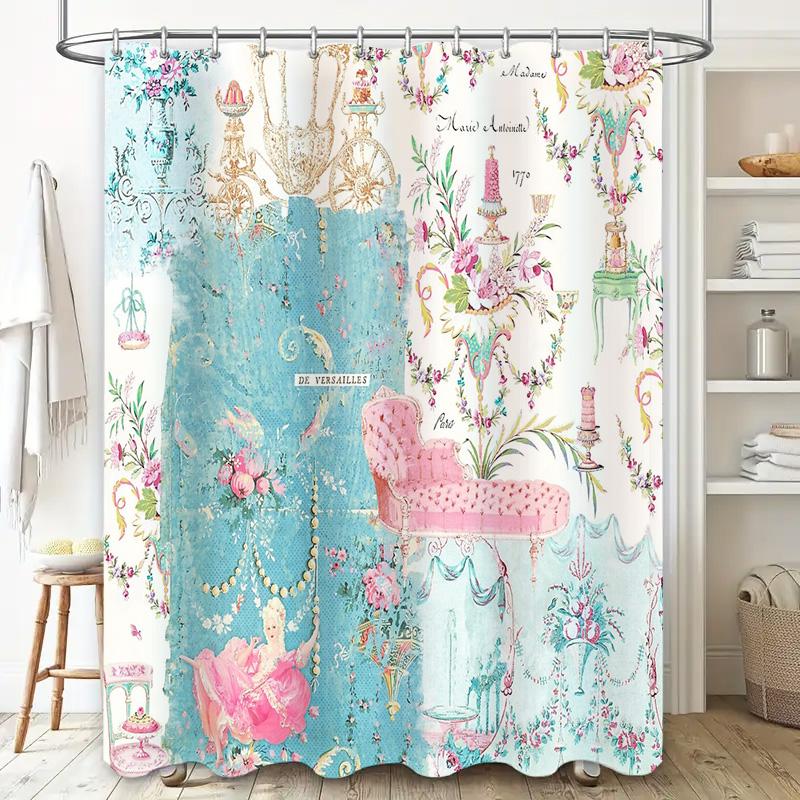 Elegant French Baroque Shower Curtain Vintage Rococo Floral Pattern Bathroom Decor Parisian Chic Home Textile Wall Hanging