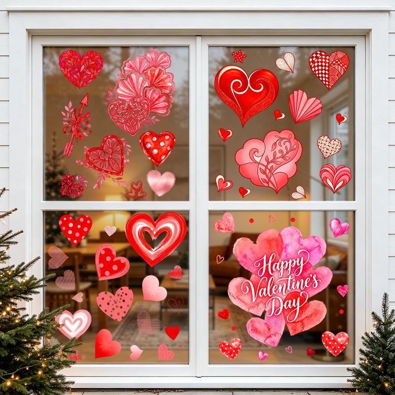 Valentine Cupid Arrow Heart Window Sticker Static Cling Self Adhesive Glass Door Showcase Decor