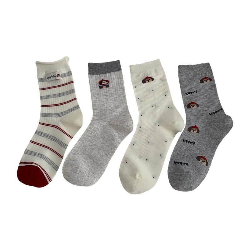 Cute Puppy-style Children's Spring-autumn Cotton Socks, Mid-length Socks, Pile Socks, with Training Shoes and Long Socks.