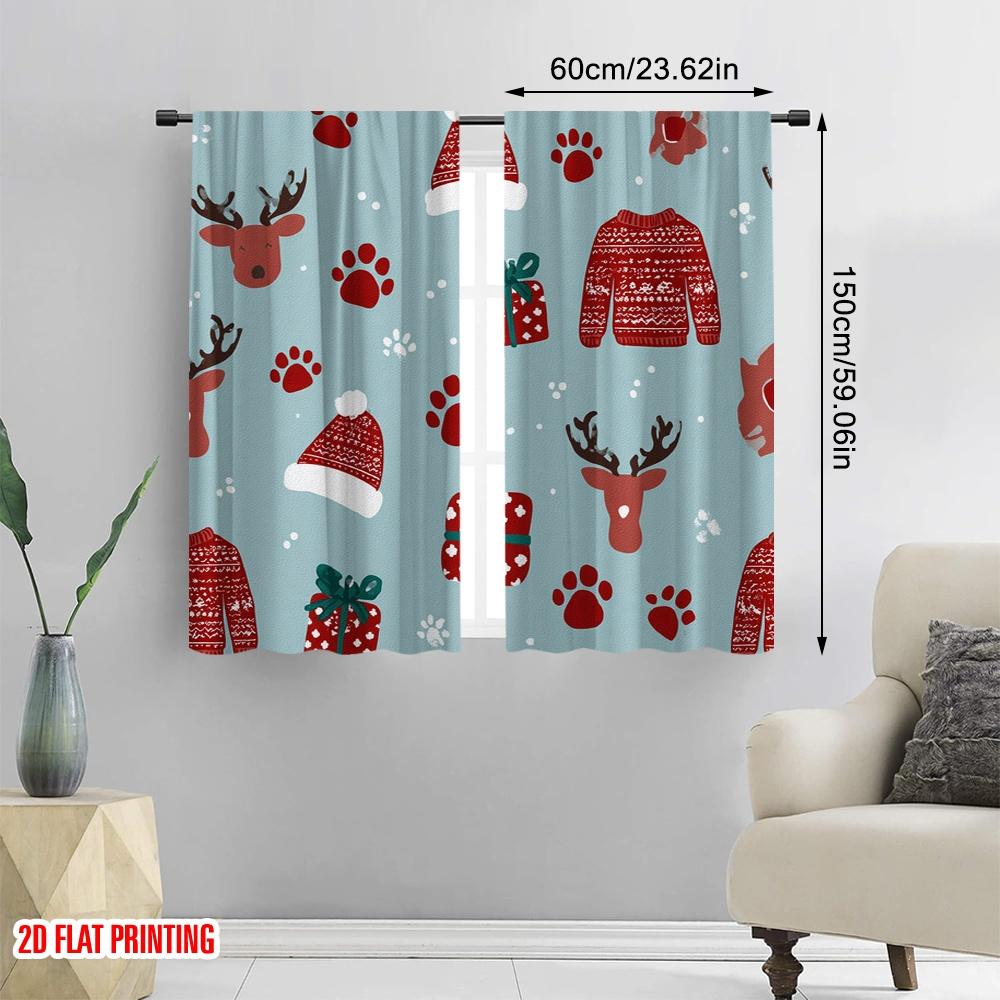 2 Stück, 2D-Flachdruck Kreative Vorhänge Hund mit Stechpalmenbeere Polyester Einfache Installation (ohne Stange) Art Deco Festlich Perfekt für