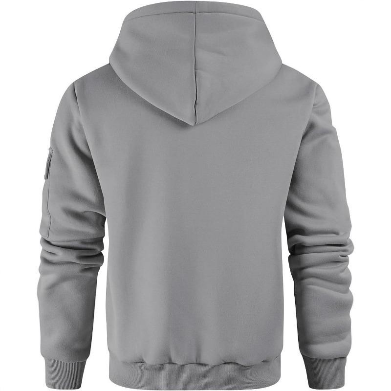 New Autumn Winter Men's Sweatshirt Multi Pocket Hooded Long-sleeved Velvet Jacket Top Casual Sports