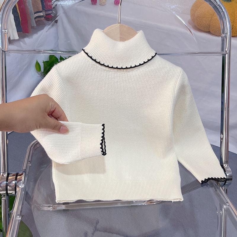 

Свитер с высоким воротом для девочек с интегрированным бархатным детским пуловером для осени и зимы, стильная детская одежда с дополнительной бархатной базовой рубашкой 90 бежевый