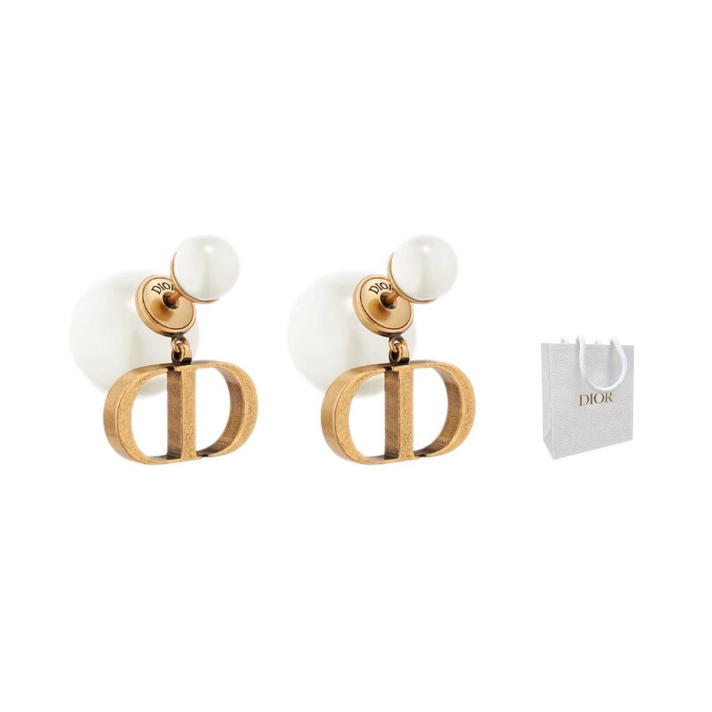 Dior Metal Coated White Resin Earrings Women earrings Gold E1293TRIRS-D908