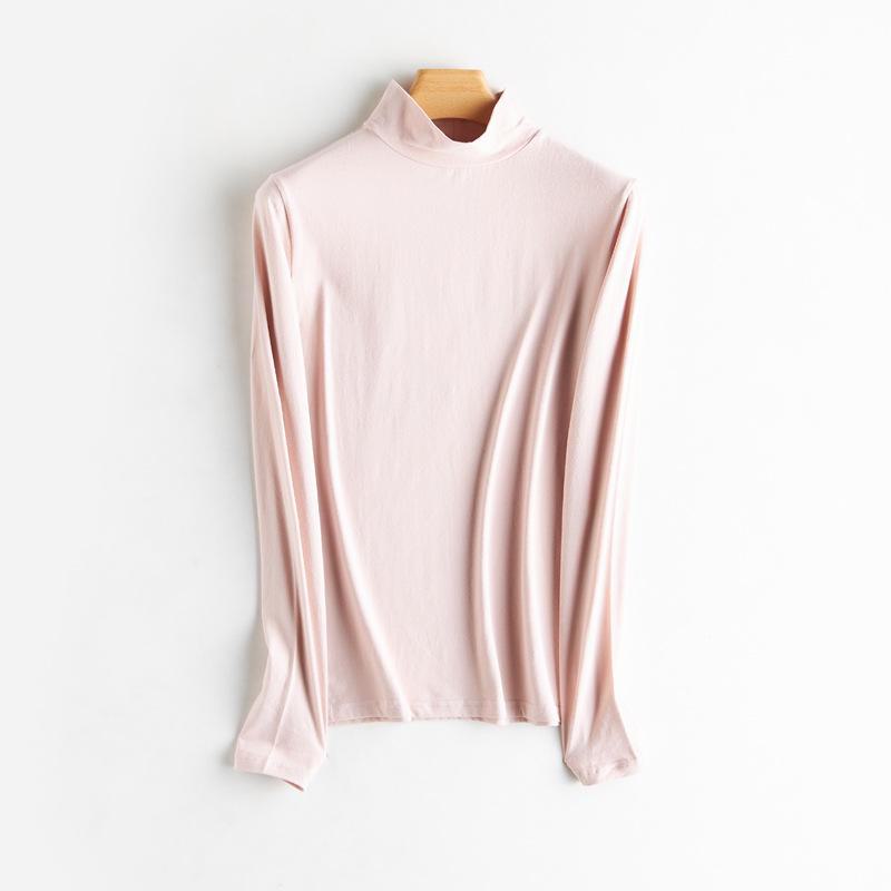 Women's Cotton Mid-Neck Thermal Top - Solid Color, Warm Autumn/Winter Base Layer Shirt