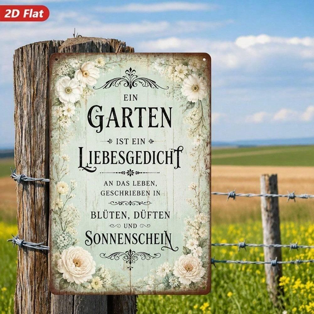 Vintage German Floral Metal Sign, 2D Flat Windproof Wall Art, Romantic Home Decor