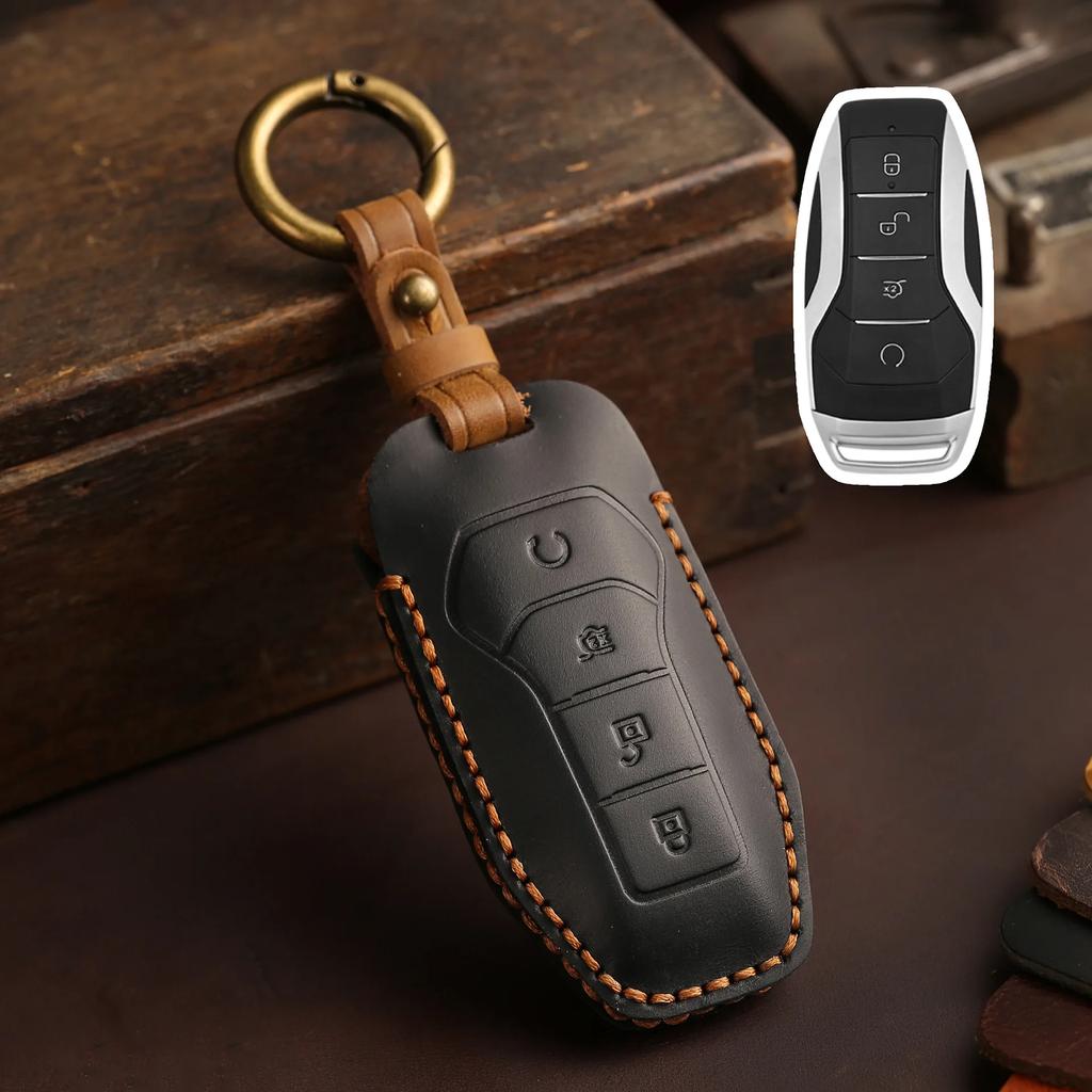 Genuine Leather Auto Intelligent Key Fob Cover Case Fit For Byd Atto 3 Atto3 Dm Tang Song Dm-I Max Pro Qin Pro Yuan Ev Dolphin ,4 Bottons