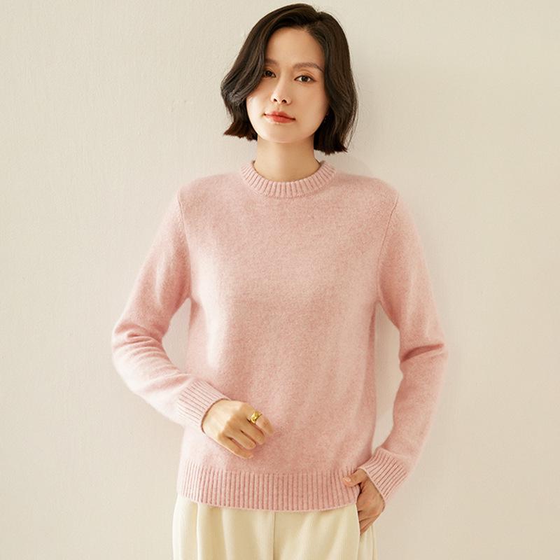 Women's Cashmere Round Neck Sweater - Thick, Versatile, Loose-Fit, Long Sleeve for Autumn/Winter