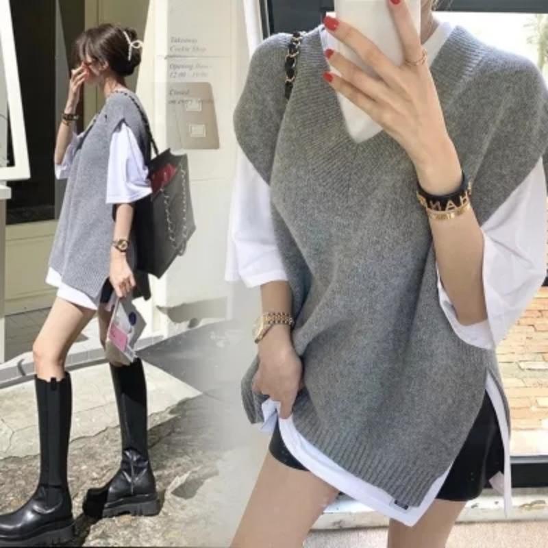 Autumn and Winter Loose Knitted Sweater Vest Women Thick Sleeveless Casual Pullover Sweater Vests Office Lady Elegant Solid Knitwear Waistcoat 25333