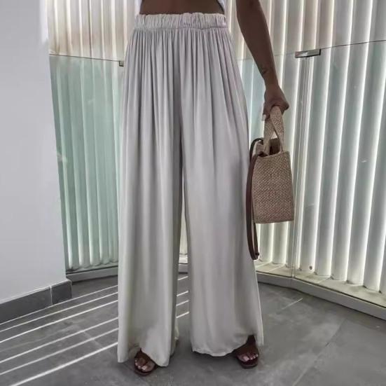 Женские повседневные брюки со средней посадкой и эластичной резинкой на талии, широкие брюки, однотонные спортивные свободные брюки длиной до пола, летние брюки