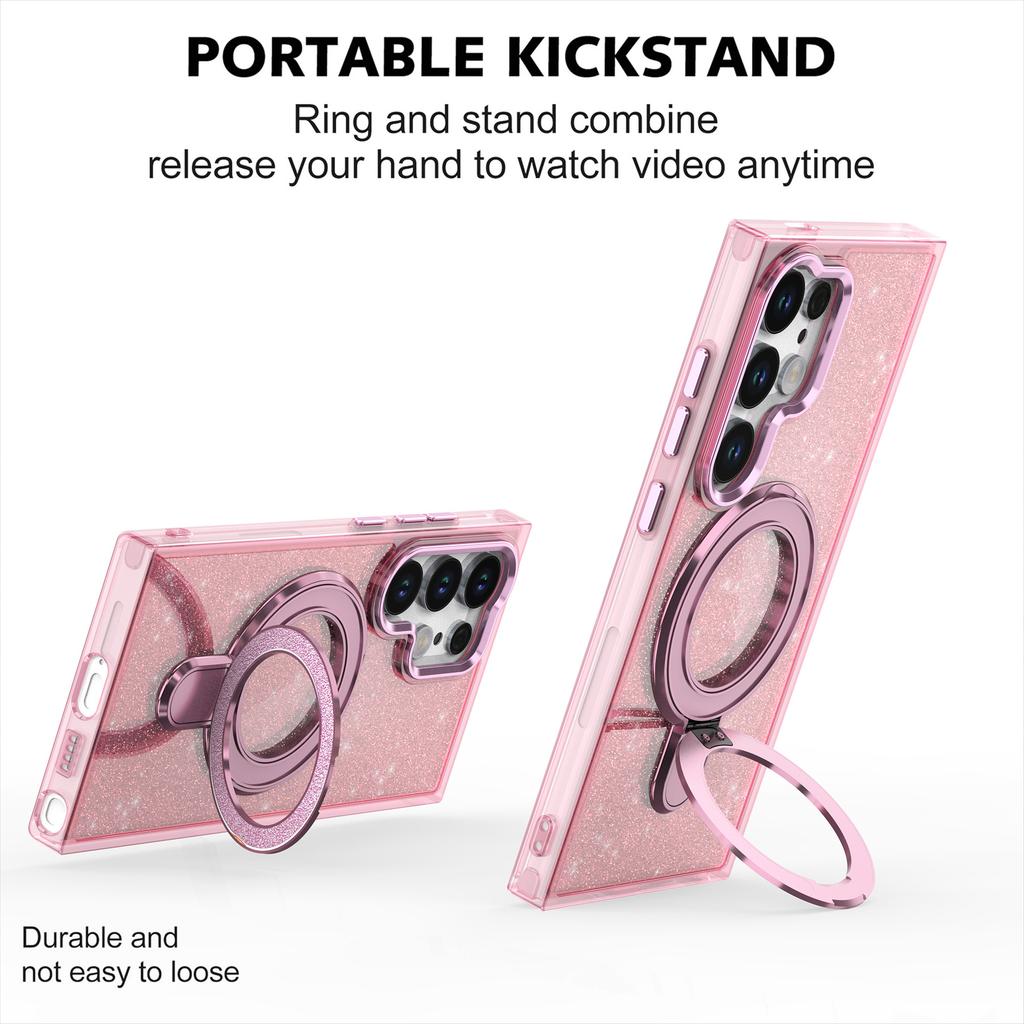 Luxus Glitzer Metallständer Magnetische Klare Hülle Für Samsung Galaxy S25 S24 S23 Ultra S24FE S23FE A56 A36 A26 A16 Magsafe Hülle