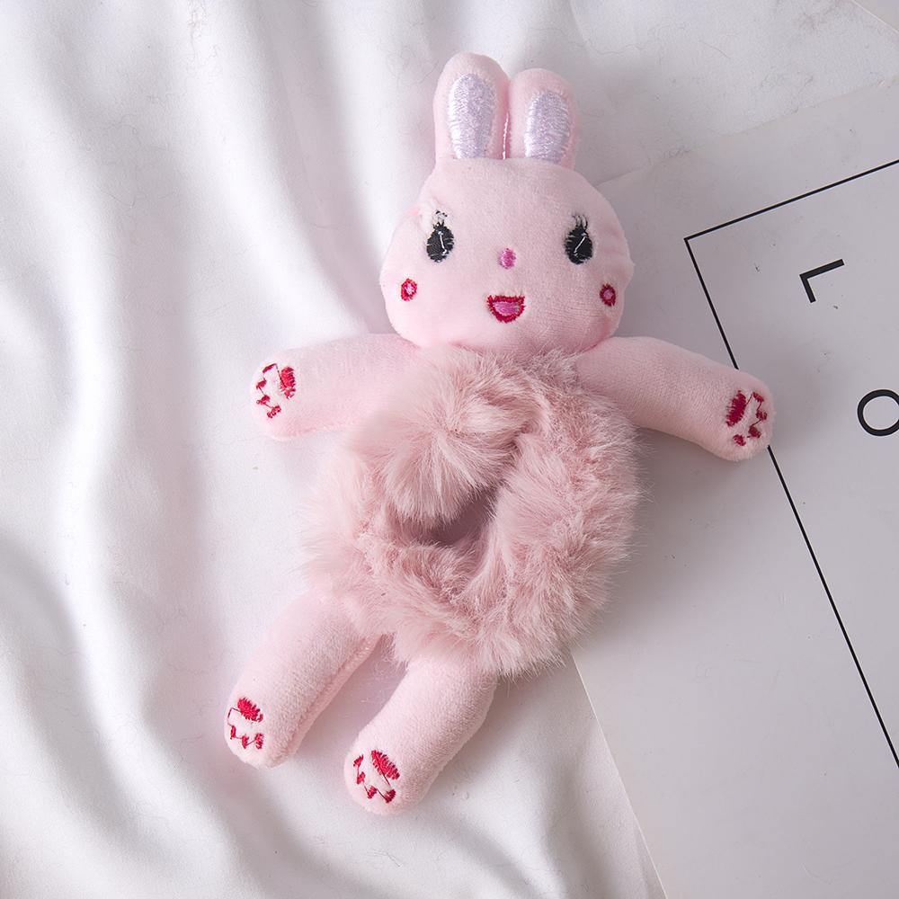 Women Faux Fur Ball Scrunchies Cute Cartoon 3D Bear Hairband Elastic Hair Rope Bands Ties Ponytail Holder Girls Hair Accessories