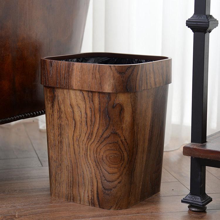 Wood Grain Retro Trash Can Home Kitchen Living Room Garbage Bin Office Toilet Paper Basket Bathroom Bedroom Supplies