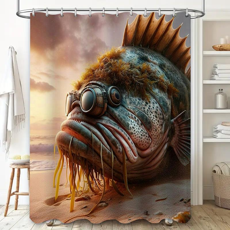 High Definition Fish Shower Curtain Custom Printed Bath Decor Waterproof Fabric Artistic Design for Home Decoration