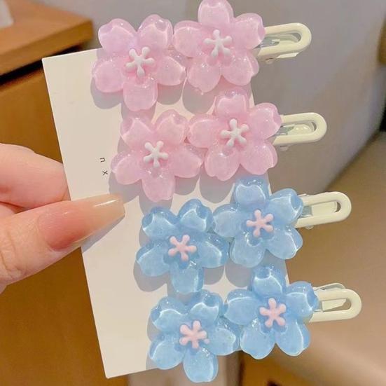 4 Stuks Meisjes Haarspeld Macaron Kleur Kersenbloesem Haarclips Parelmoer Textuur Stabiele Golvende Pony Haarspelden Haaraccessoires