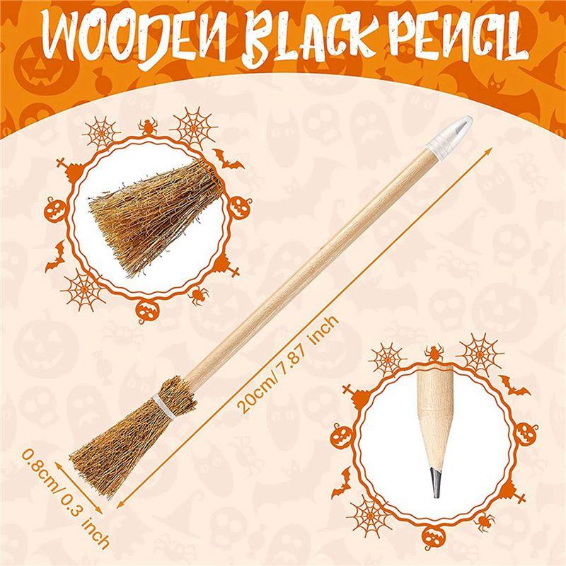 VOFUN-48 Pcs Witch Broom Pencils For Halloween Broomstick Ballpoint Pencils Halloween Party Favors Witch Broom Prop Writing