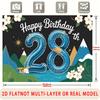 Party Backdrop Happy Birthday Birthday Floral Blue 28Th Photo Booth Background Front Door Decor