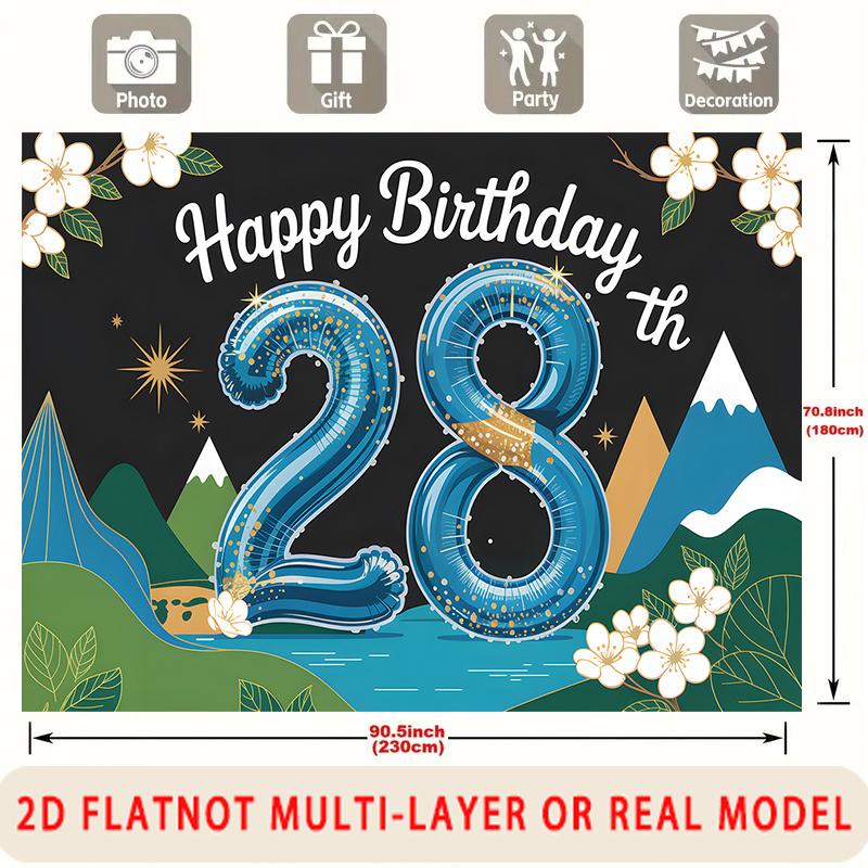 Party Backdrop Happy Birthday Birthday Floral Blue 28Th Photo Booth Background Front Door Decor