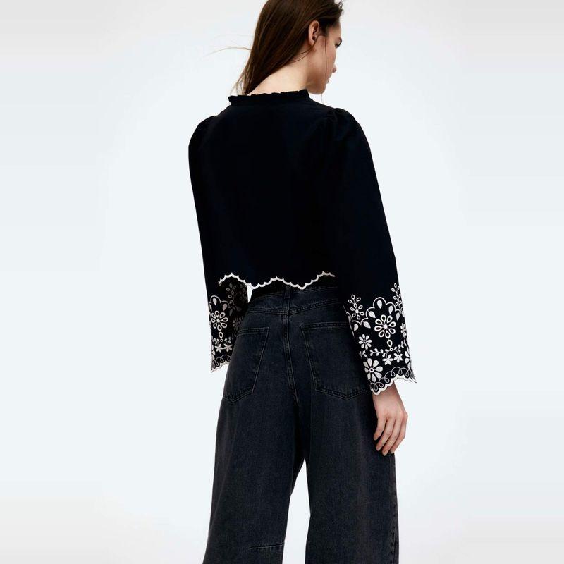 Zbzr Spring New Women Clothes Western Style French Style Fashion Design Hollow Embroidered Cotton Top 1268146