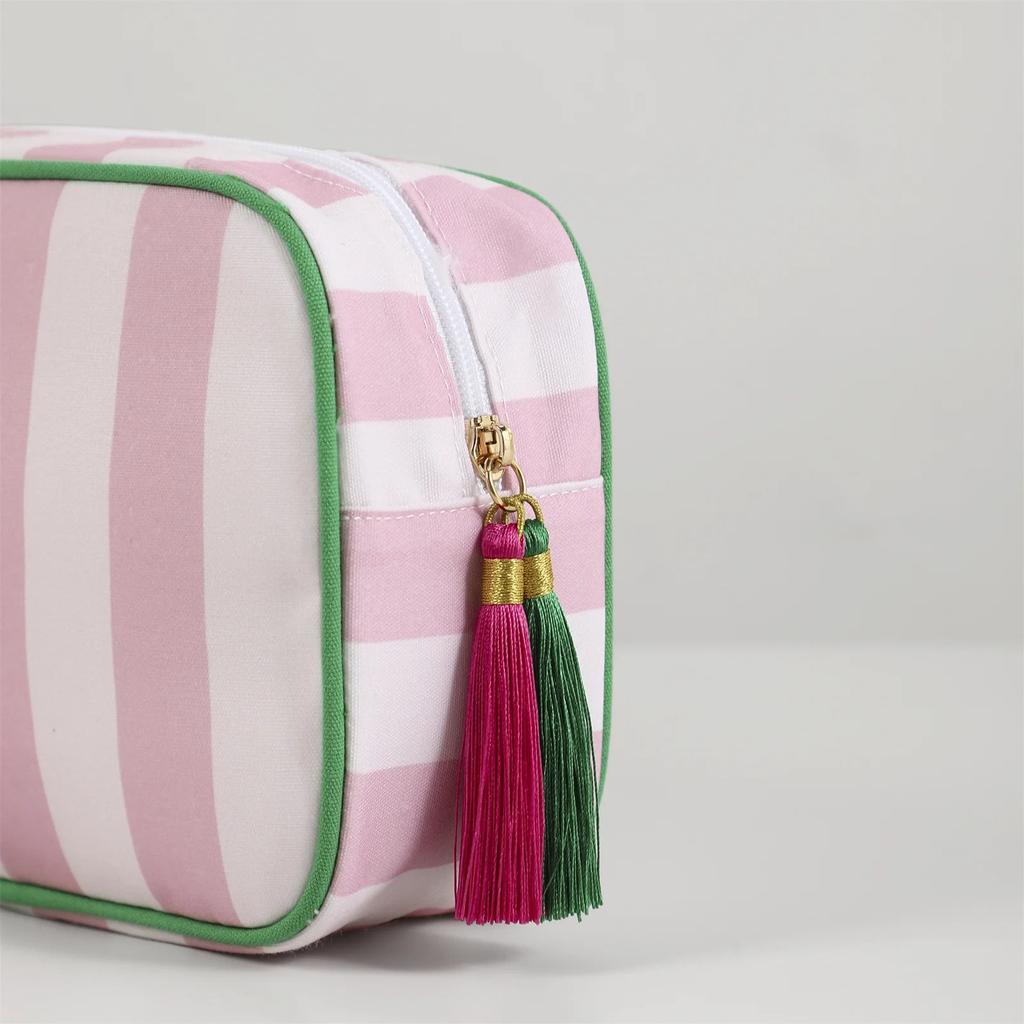 1PC Large Striped Portable Cosmetic Bag For Women Tassel Zipper Makeup Bag Large Capacity Storage Pouch Bags