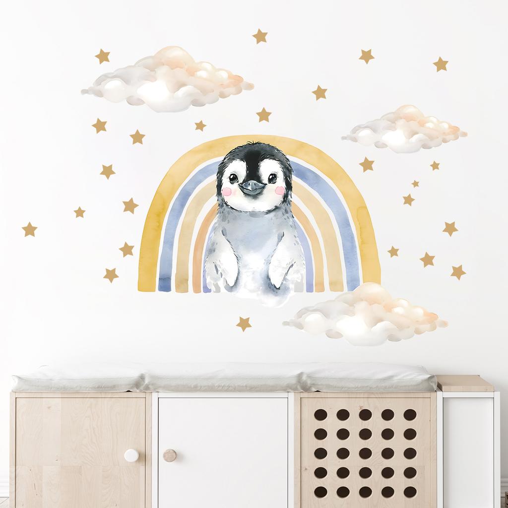 Cartoon Cute Star Rainbow Cloud Penguin Wall Stickers Decoration for Bedroom Wall Decals Kids Room Nursery Home Living Room