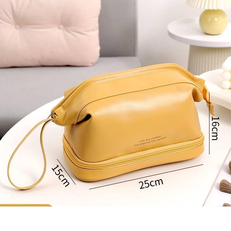 

Fashionable Pu Double Layer Cosmetic Storage Bag Large Capacity Travel Toiletry Bag Wholesale жовтий
