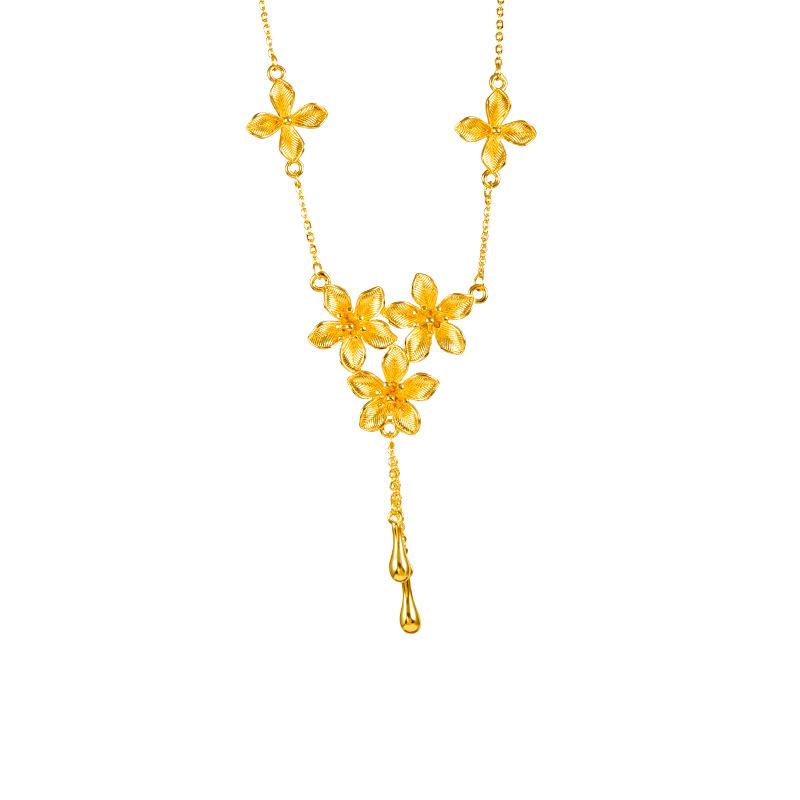 Brushed Five-leaf Flower Tassel Women's Retro Design Flower Tassel Necklace Pendant