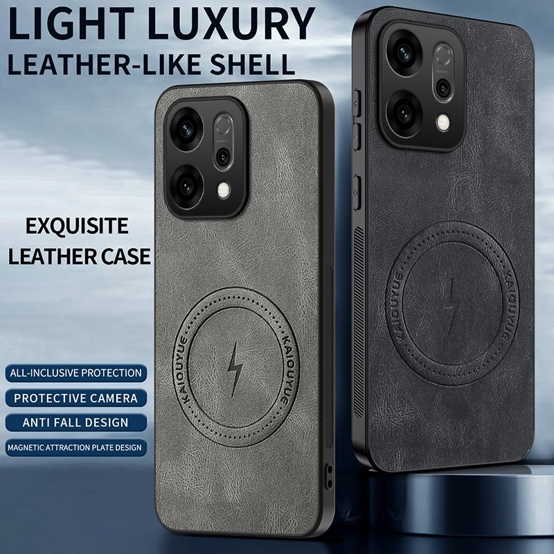 Magnetic Case For Oppo Reno 14 Pro Reno14 F 14 FS 5G MagSafe Napa-textured PU Silicone Leather Back Cover Shockproof Bumper